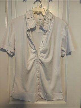 White Women’s Short-Sleeve Equestrian Show Shirt- Performance Knit